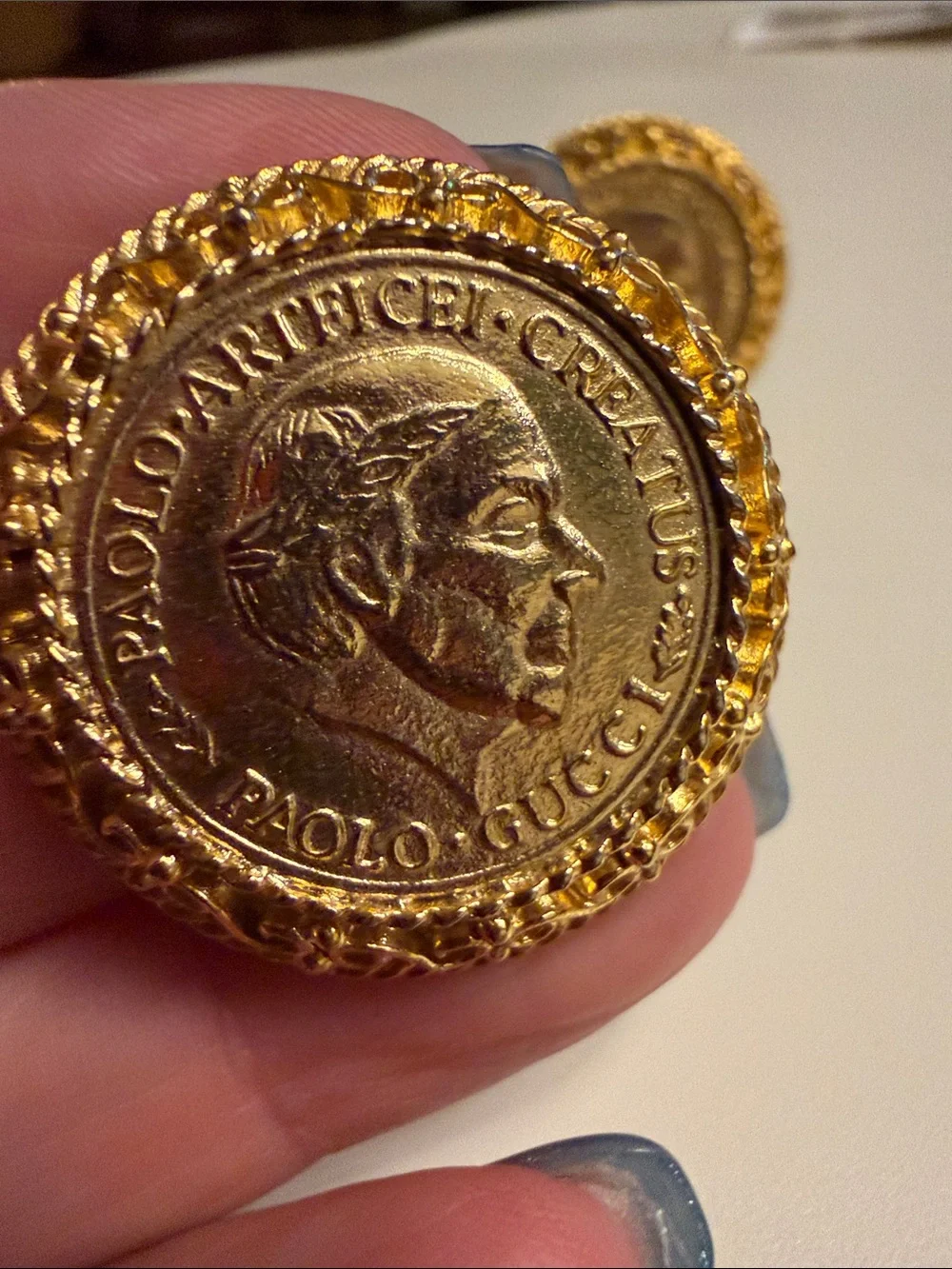 Vintage Paolo Gucci Roman Coin Medallion Clip-On Earrings Gold Tone